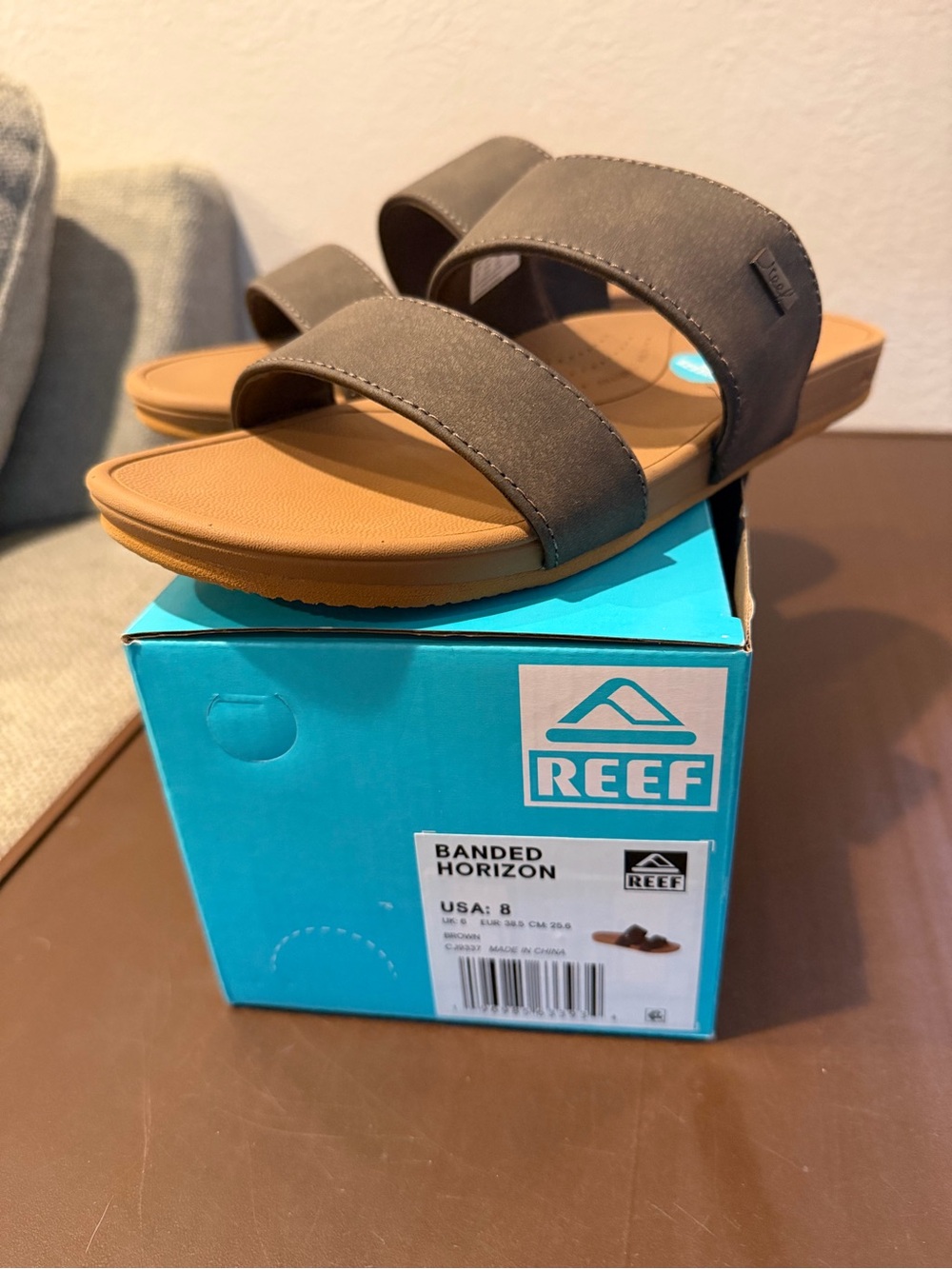 Reef Dual-Strap Slide Sandals in Brown and Tan
